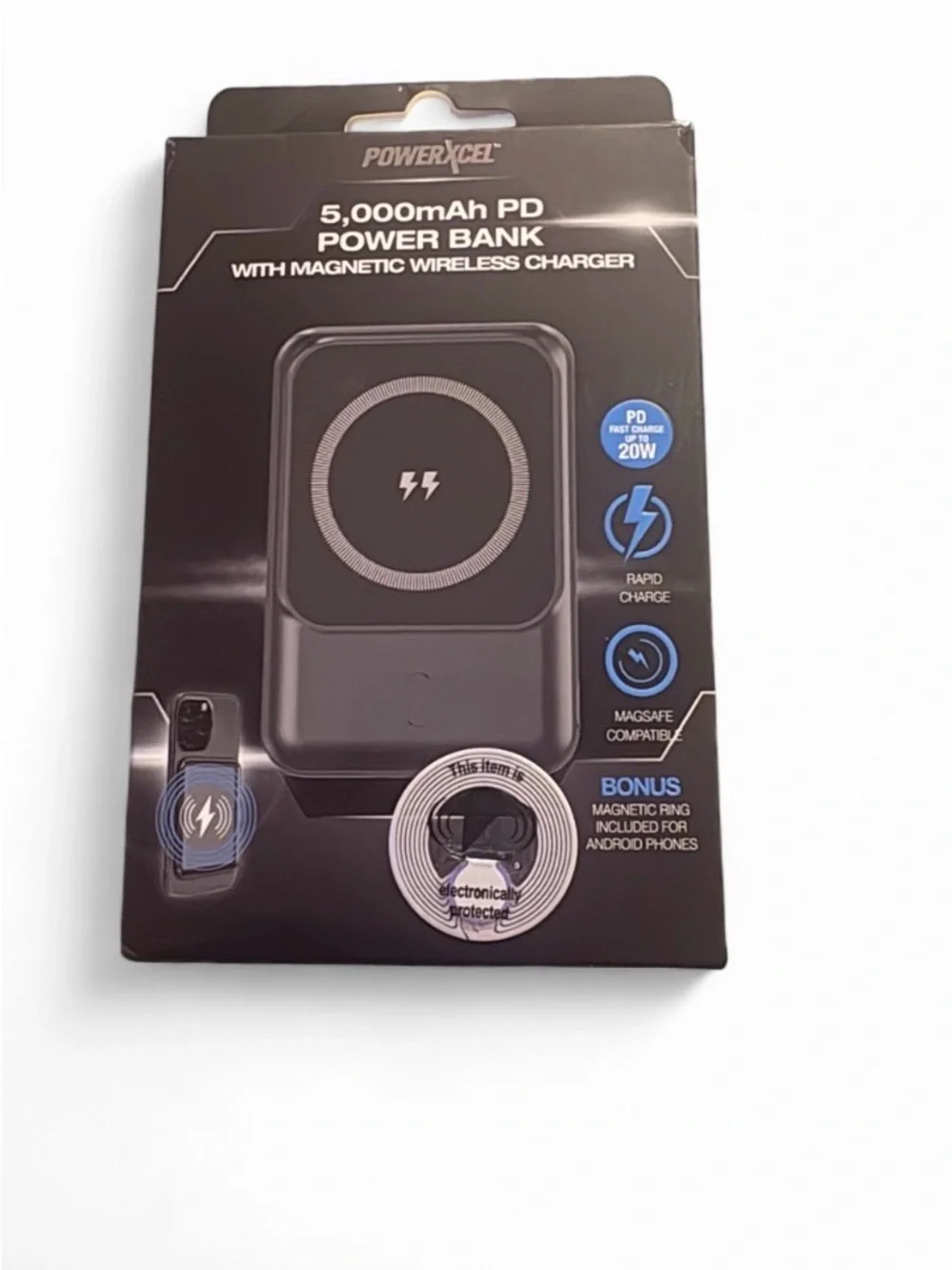PowerXcel 5,000mAh PD Magnetic Wireless Power Bank - Black